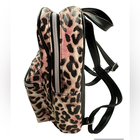 Justice Pink/Black/White Animal Print w/Pom Pom Backpack Faux Fur - Picture 2 of 10